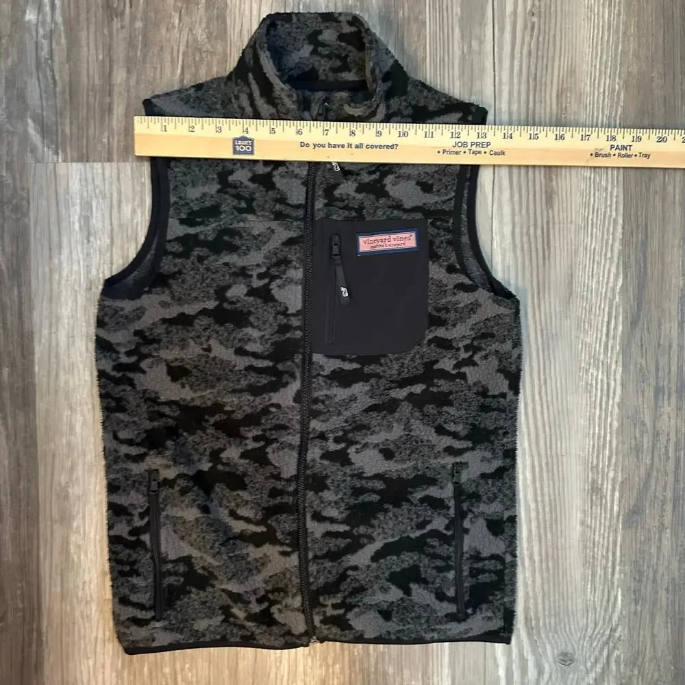 Vineyard‎ Vines Fleece Zipper Vest Gray Black Camo Women’s Size Medium Pockets